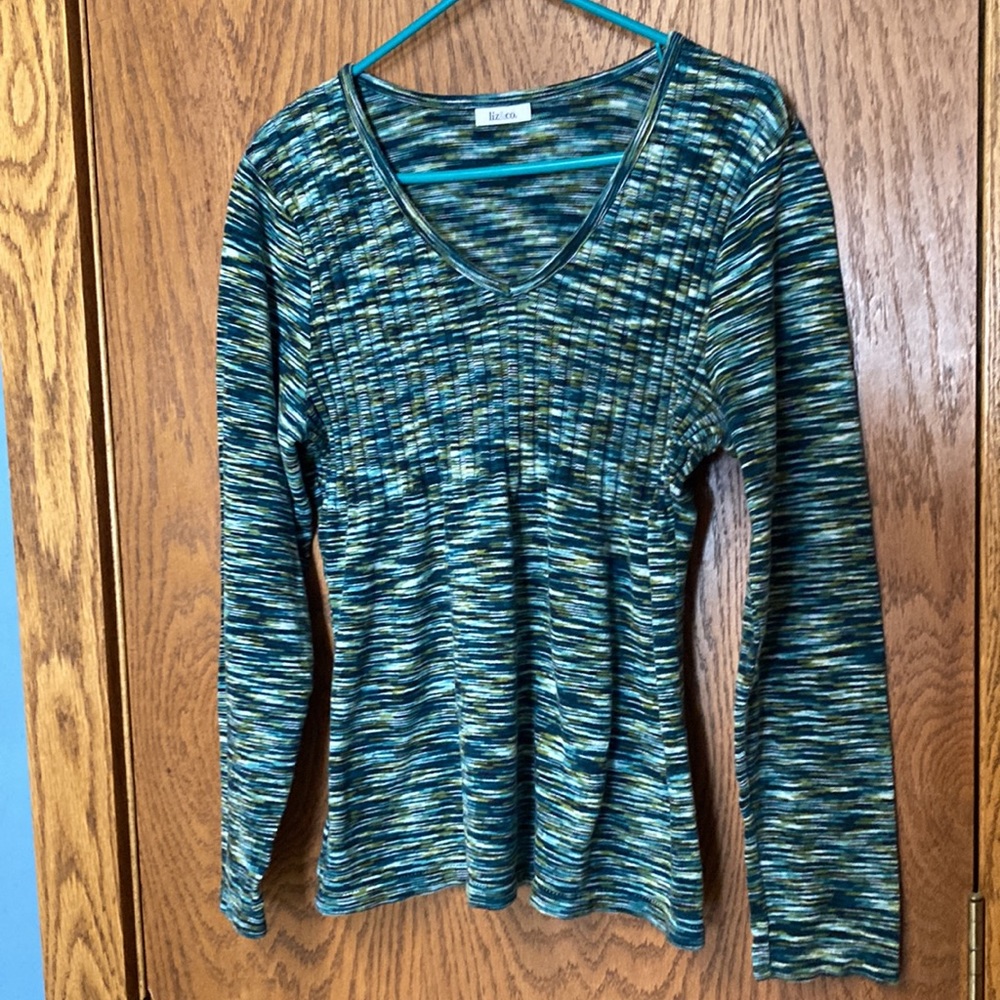 Soft Lightweight Multi Colored Greens Sweater - image 3